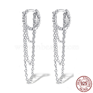 Rhodium Plated 925 Sterling Silver Hoop Earrings, Chains Tassel Earrings, Platinum, 36mm(BK6776-2)
