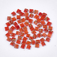 2-Hole Glass Seed Beads, Antique Style, Rectangle, Tomato, 5x4.5~5.5x2~2.5mm, Hole: 0.5~0.8mm(SEED-S023-26C-04)