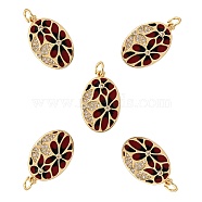 5Pcs Brass Cubic Zirconia Pendants, Long-Lasting Plated, with Enamel, Oval, Real 18K Gold Plated, 22.3x14x1.5mm, Hole: 3.6mm(ZIRC-SZ0002-05)