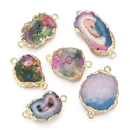 Electroplate Natural Druzy Agate Links Connectors, with Brass Findings, Dyed, Golden, Nuggets, Mixed Color, 30~50x15~30x5~7mm, Hole: 2~3mm(G-P001-20)