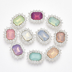 Glass Rhinestone Cabochons, with Silver Color Plated Alloy Findings, Faceted, Oval, Mixed Color, 22.5x18.5x5mm(RB-S066-07S)