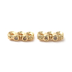 Brass Micro Pave Clear Cubic Zirconia Slide Charms, Flower & Flat Round, Real 18K Gold Plated, 4x9.5x2.5mm, Hole: 1.2mm(KK-G481-01G)