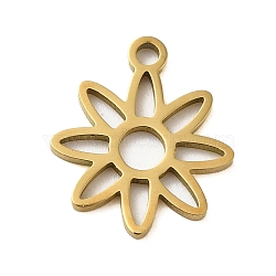 304 Stainless Steel Charms, Laser Cut, Real 18K Gold Plated, Flower, 14.5x12.5x1mm, Hole: 1mm(STAS-S123-01G-10)