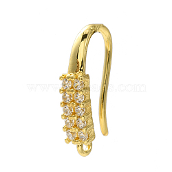 Rack Plating Brass Pave Cubic Zirconia Earring Hooks, Ear Wire, Lead Free & Cadmium Free, Rectangle, Real 18K Gold Plated, 16~16.5x3.5mm, Hole: 1.2mm, 18 Gauge, Pin: 1mm(KK-O143-17G)