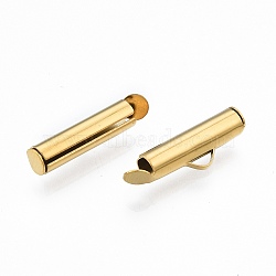 304 Stainless Steel Slide On End Clasp Tubes, Slider End Caps, Golden, 6x16x4mm, Hole: 3x1.5mm, Inner Diameter: 3mm(X-STAS-S115-01E-G)