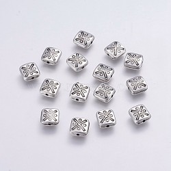 CCB Plastic Beads, Square with Cross, Antique Silver, 8.5x8.5x3.5mm, Hole: 1mm(CCB-G006-027AS)
