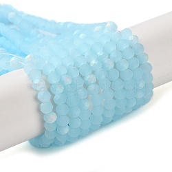 Imitation Jade Glass Beads Strands, Half AB Color Plated, Faceted, Frosted, Rondelle, Light Cyan, 3.5x3mm, Hole: 1mm, about 117pcs/strand, 13.66''~13.90''(34.7~35.3cm)(EGLA-A034-J3mm-MB04)