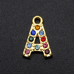 Alloy Rhinestone Charms, Golden, Colorful, Letter, Letter.A, 12.5x8.5x2mm, Hole: 1.5mm(PALLOY-S098-DA019-A)