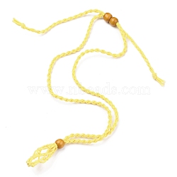 Adjustable Braided Waxed Cord Macrame Pouch Necklace Making, Interchangeable Stone, with Wood Beads , Champagne Yellow, 30.31~36.22 inch(770~920mm)(NJEW-I243-A05)