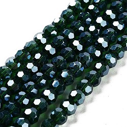 Electroplate Transparent Glass Beads Strands, Faceted(32 Facets), Round, Pearl Luster Plated, Dark Green, 6mm, Hole: 1mm, about 98~100pcs/strand, 20.39~20.59 inch(51.8~52.3cm)(EGLA-A035-T6mm-A10)