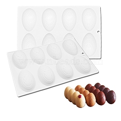DIY Half Easter Surprise Eggs Food Grade Silicone Molds, Fondant Molds, Resin Casting Molds, for Chocolate, Candy, UV Resin & Epoxy Resin Craft Making, 8 Cavities, Stripe Pattern, 265x170x22.5mm, Hole: 8mm, Inner Diameter: 75x47.5mm(DIY-E060-03D)