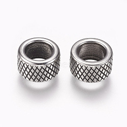 304 Stainless Steel Beads, Column, Large Hole Beads, Antique Silver, 10x6mm, Hole: 6.5mm(STAS-I082-23AS)
