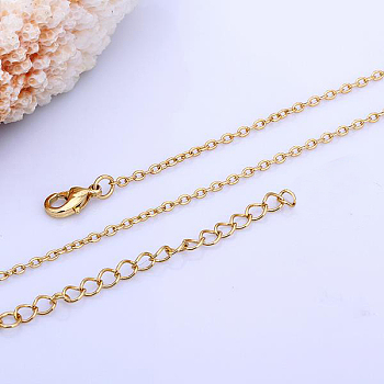 Gold Plated Brass Cable Chain Necklaces, with Lobster Claw Clasps, 18 inch, 1.5mm