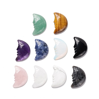 Natural & Synthetic Mixed Gemstone Cabochons, Moon, 35x22.5x7mm