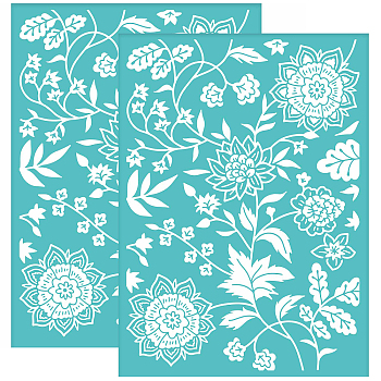 Self-Adhesive Silk Screen Printing Stencil, for Painting on Wood, DIY Decoration T-Shirt Fabric, Turquoise, Plants Pattern, 195x140mm
