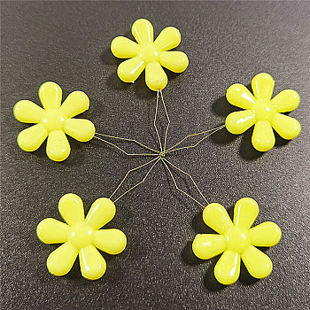 Steel Sewing Needle Devices, Threader, Thread Guide Tool, with Plastic Flower, Yellow, 45mm