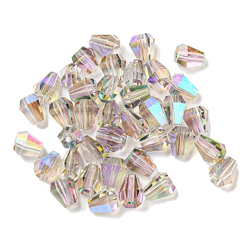 Electroplate Glass Beads, Faceted, Cone, Colorful, 6x5x5.5mm, Hole: 1.4mm,100pcs/bag
