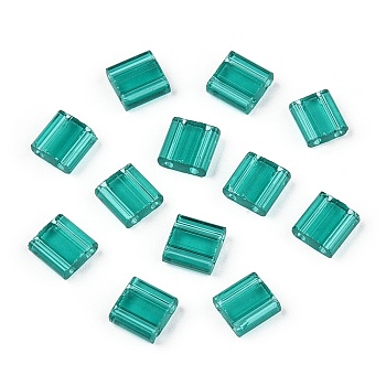 2-Hole Glass Seed Beads, Transparent Colours, Rectangle, Light Sea Green, 5x4.5~5.5x2~2.5mm, Hole: 0.5~0.8mm