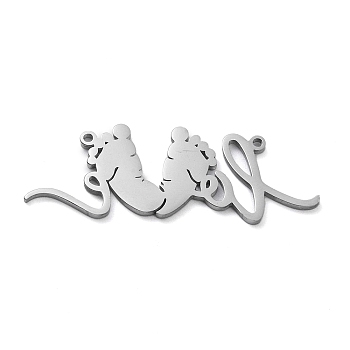 304 Stainless Steel Connector Charms, Footprint with Word Love Links, Stainless Steel Color, 13.5x37.5x1mm, Hole: 1.2mm