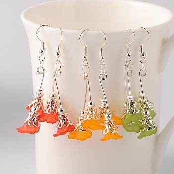 Dangling Transparent Flower Acrylic Pendant Earrings, with Iron Findings and  Iron Earring Hooks, Lovely Wedding Dress Angel Dangle, Mixed Color, 55mm, Pin: 0.7mm