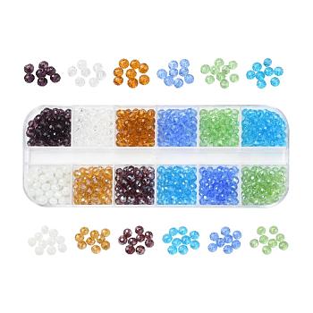 600Pcs 12 Colors Glass Beads, Faceted, Rondelle, Mixed Color, 4x3mm, Hole: 0.4mm, 50pcs/color