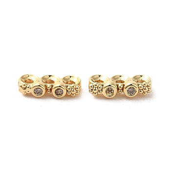 Brass Micro Pave Clear Cubic Zirconia Slide Charms, Flower & Flat Round, Real 18K Gold Plated, 4x9.5x2.5mm, Hole: 1.2mm