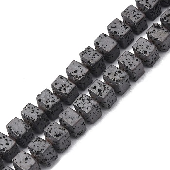 Natural Lava Rock Beads Strands, Square, 6x6.5x6~6.5mm, Hole: 1mm, about 68pcs/strand, 16.22inch(41.2cm)