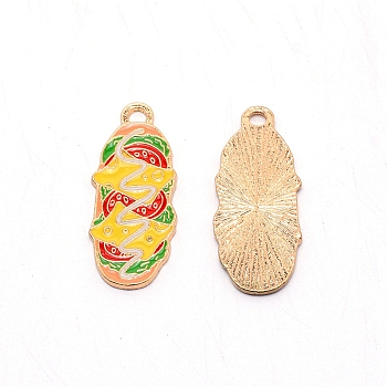 Light Gold Plated Alloy Enamel Pendants, Imitation Food, Cheese Hot Dog, Colorful, 30x13.5x1.5mm, Hole: 2.5mm