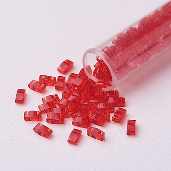 MIYUKI Half TILA Beads, Japanese Seed Beads, 2-Hole, (HTL140) Transparent Red Orange, 5x2.3x1.9mm, Hole: 0.8mm, about 2500pcs/bag, 100g/bag