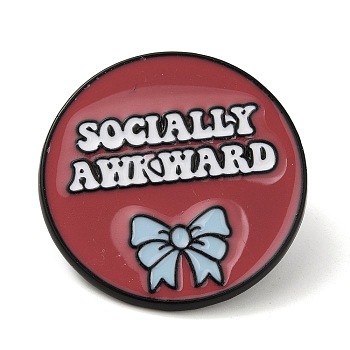 Inspirational Word Socially Awkward & Bowknot Enamel Pins, Black Alloy Badge for Women, Indian Red, 30x2mm