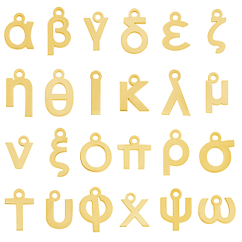 48Pcs 24 Style 304 Stainless Steel Pendants, Matte Style, Greek Alphabet, Stainless Steel Color, Golden, 2pcs/style