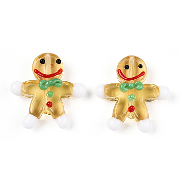Gingerbread Man Handmade Lampwork Beads, Light Khaki, 27.5~28.5x23.5~24.5x7.5~8mm, Hole: 1.2mm