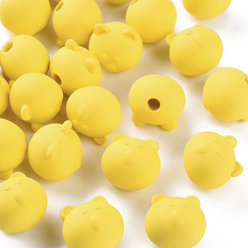 Acrylic Beads, Rubberized Style, Half Drilled, Bear, Gold, 15.5x16x15mm, Hole: 3.5mm