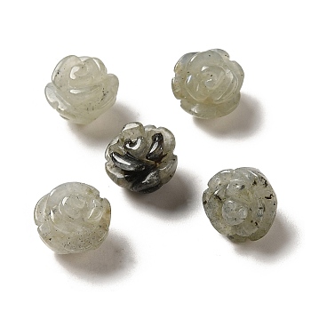 Natural Labradorite Carved Flower Beads, Rose, 8.5~10x10x10.5mm, Hole: 1mm

