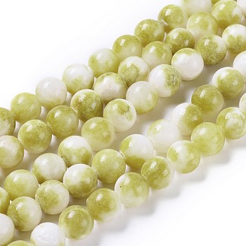 Natural Persian Jade Beads Strands, Dyed, Round, Olive, 8mm, Hole: 1.2~1.5mm, about 50pcs/strand, 16 inch