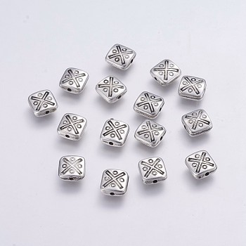 CCB Plastic Beads, Square with Cross, Antique Silver, 8.5x8.5x3.5mm, Hole: 1mm