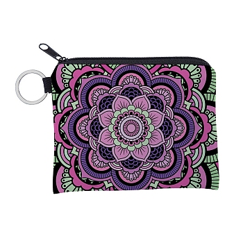 Polyester Handbags, Clutch Bag with Zipper & Keychain, Rectangle with Mandala Flower, Random Buckle Style, Dark Orchid, 12x9.5cm