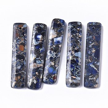 Synthetic Regalite/Imperial Jasper/Sea Sediment Jasper Pendants, Dyed, Rectangle, Blue, 48x10x4mm, Hole: 1.2mm