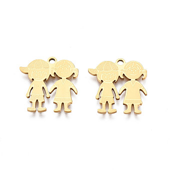 201 Stainless Steel Pendants, Girl, Real 18K Gold Plated, 16x15.5x1mm, Hole: 1.5mm