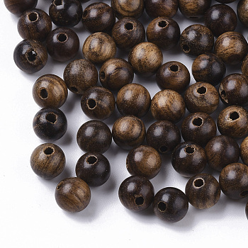 Natural Wood Beads, Waxed Wooden Beads, Undyed, Round, Coconut Brown, 6mm, Hole: 1.4mm