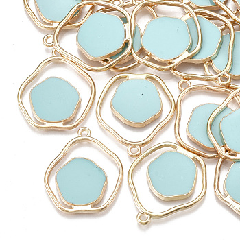 Alloy Enamel Pendants, for DIY Jewelry Making, Light Gold, Turquoise, 28x24x2mm, Hole: 1.6mm
