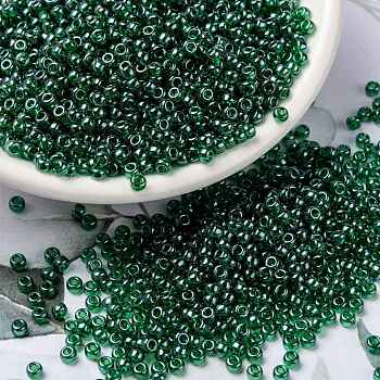 MIYUKI Round Rocailles Beads, Japanese Seed Beads, (RR173) Transparent Green Luster, 8/0, 3mm, Hole: 1mm, about 422~455pcs/bottle, 10g/bottle