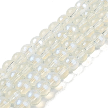 Glass Bead Strands, with Glitter Powder, Round, White, 10x9mm, Hole: 1.2mm, about 90pcs/strand, 31.81''(80.8cm)