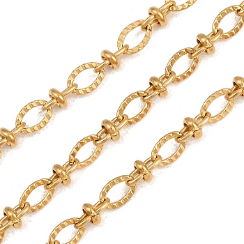 304 Stainless Steel Textured Oval Link Chains, Unwelded, with Spool, Ion Plating(IP), Real 18K Gold Plated, 6x4x1mm and 7x4mm