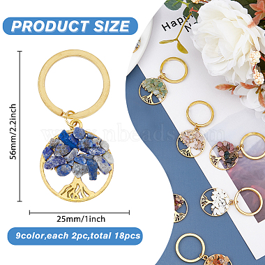 Gemstone Chip Tree of Life Pendant Keychain with Tibetan Style Alloy Charm and Brass Keychain Clasps(KEYC-AB00021)-2