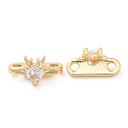 Brass Connector Charms, with Clear Glass, Oval Links with Deer, Real 18K Gold Plated, 5x10x5mm, Hole: 1.2mm(KK-F855-15G)