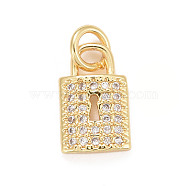 Eco-Friendly Brass Micro Pave Cubic Zirconia Pendants, with Jump Ring, Long-Lasting Plated, Lead Free & Cadmium Free, Lock, Real 24K Gold Plated, 11.5x7x2mm, Jump Ring: 5x1mm, 3mm inner diameter(KK-M225-12G)