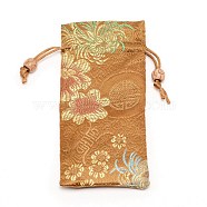 Polyester Pouches, Drawstring Bag, with Wood Beads, Rectangle with Floral Pattern, Green Yellow, 16~17x7.8~8x0.35cm(ABAG-WH0028-10B)