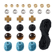 DIY Men's Gemstone Bracelet with Cross Making Kits, Including Natural Tiger Eye & Lava Rock & Synthetic Hematite Beads, Golden, Beads: 250Pcs/box(DIY-CF0001-21)