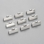 Iron Ribbon Crimp Ends, Silver Color Plated, about 8mm long, 16mm wide, hole: 1mm(E183-S)